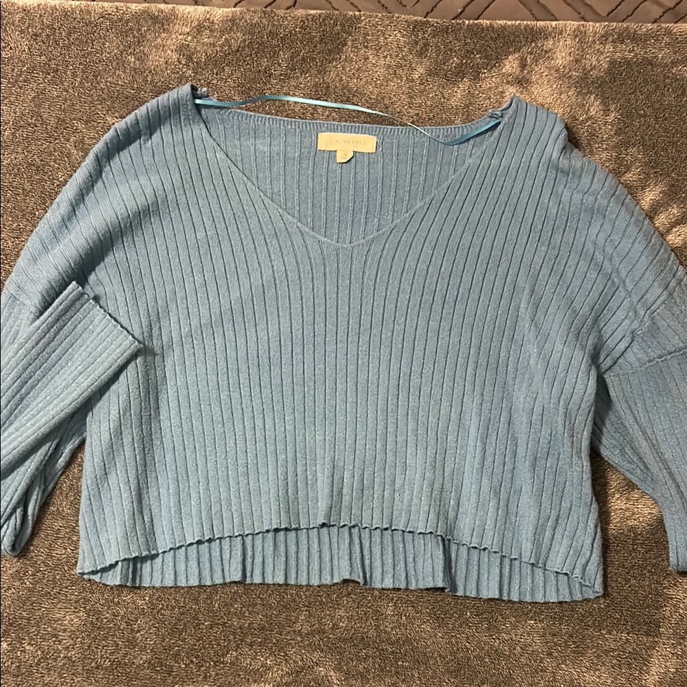La Hearts Blue Ribbed Sweater
